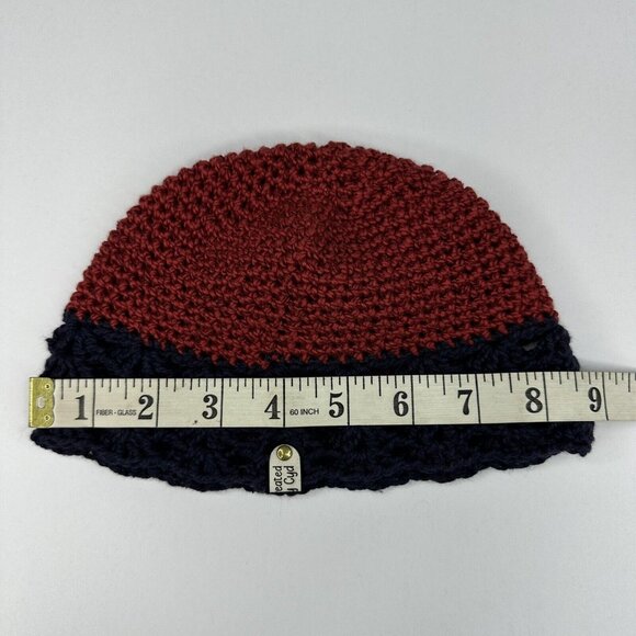 Handmade New Matilda Hobbii Friends Cotton Silk in Deep Red Navy Knit Beanie-S/M - Picture 7 of 9